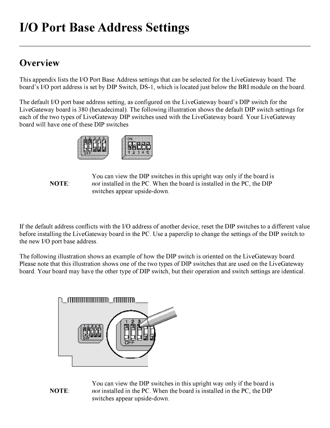 PictureTel 3.1 appendix Port Base Address Settings, Overview 