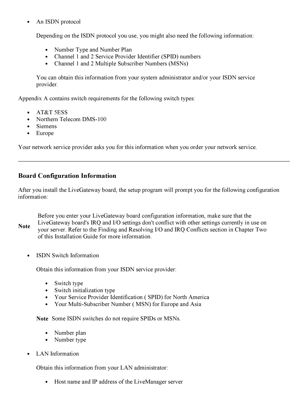 PictureTel 3.1 appendix Board Configuration Information, AT&T 5ESS 