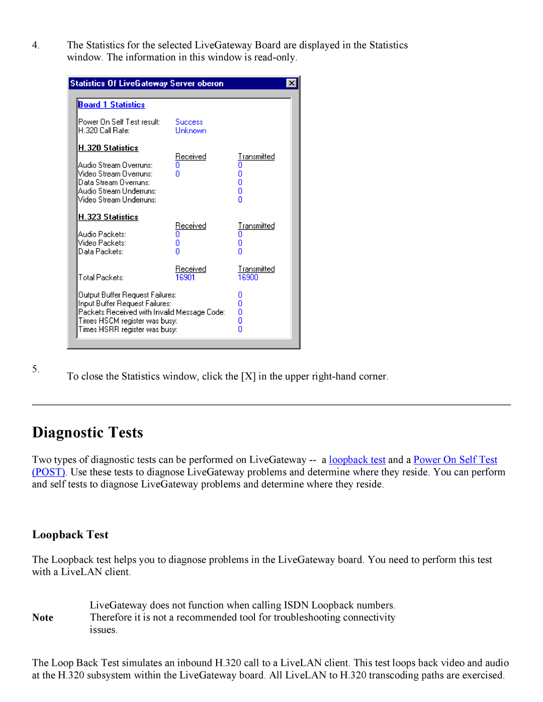 PictureTel 3.1 appendix Diagnostic Tests, Loopback Test 