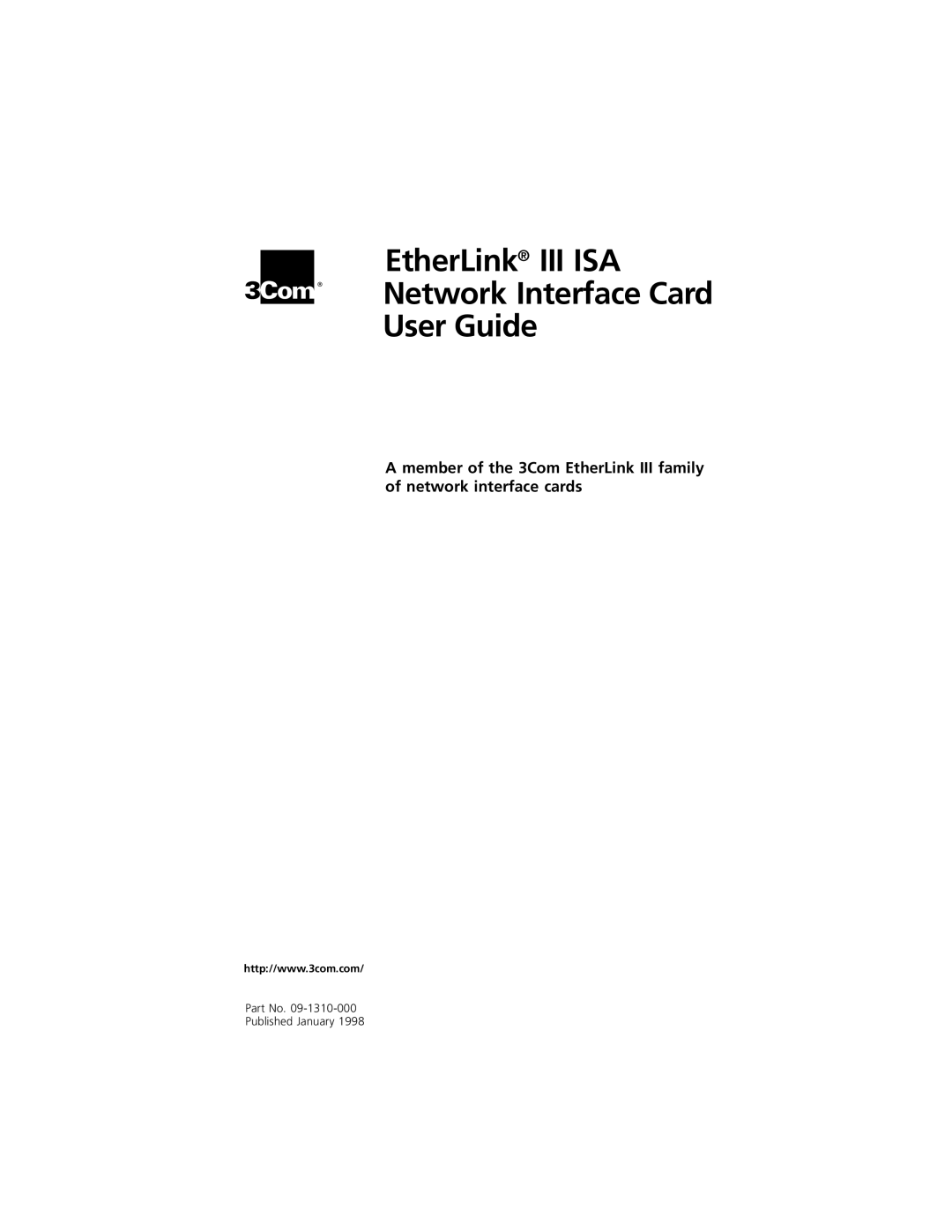 PictureTel manual EtherLink III ISA Network Interface Card User Guide 