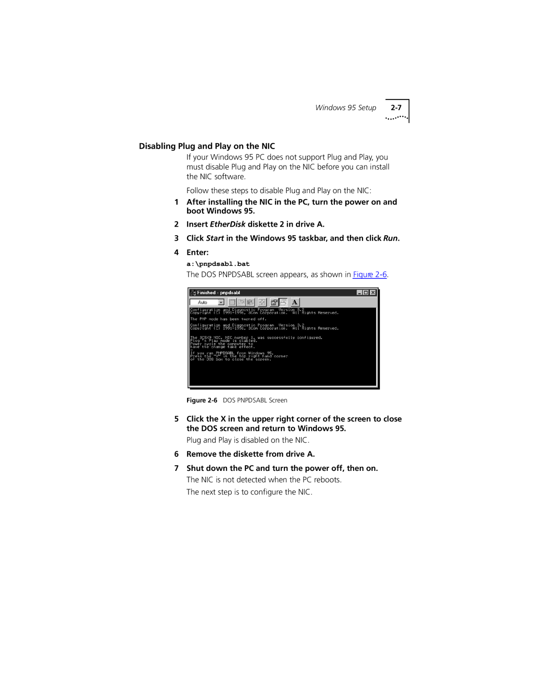 PictureTel III ISA manual Disabling Plug and Play on the NIC, DOS Pnpdsabl screen appears, as shown in Figure 