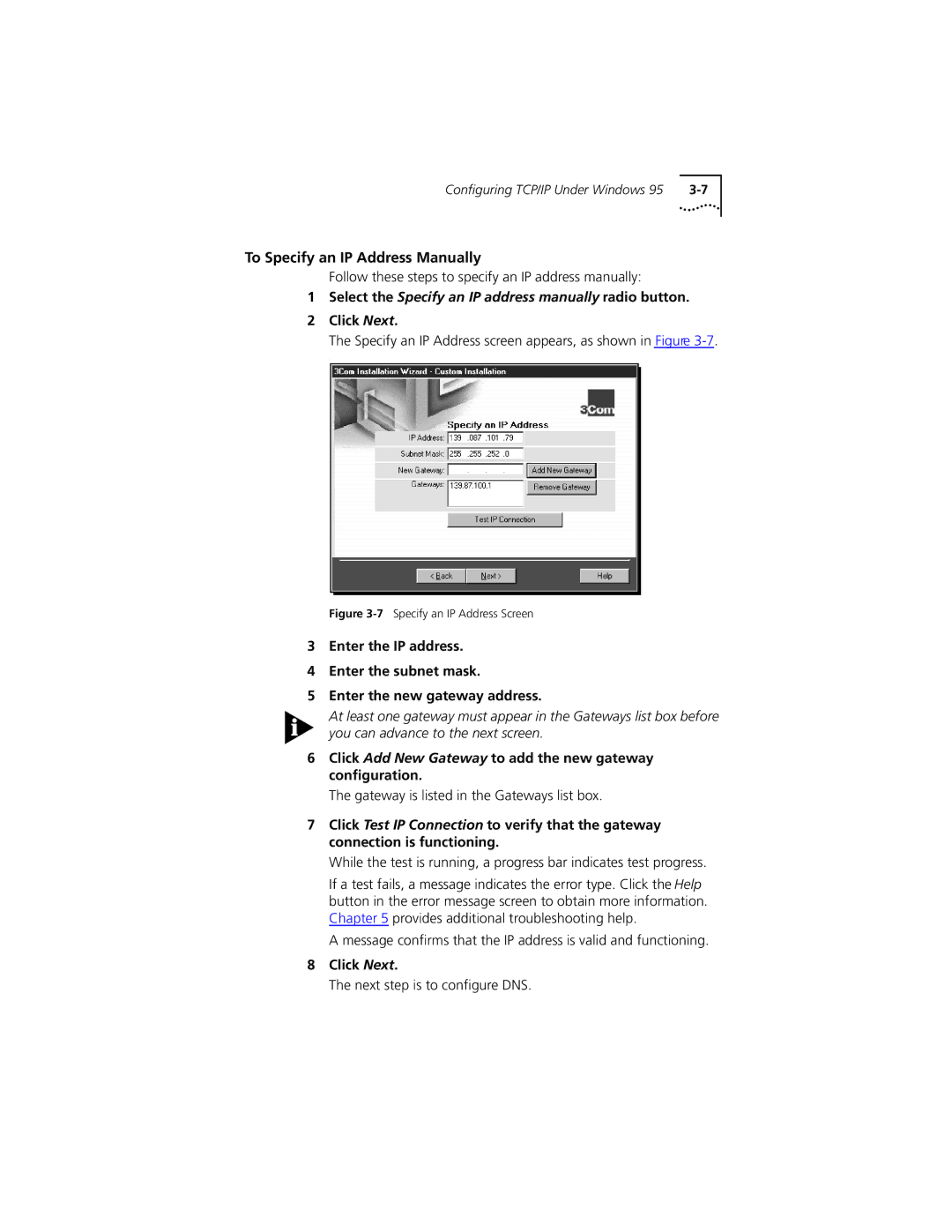 PictureTel III ISA manual To Specify an IP Address Manually, Click Add New Gateway to add the new gateway conﬁguration 