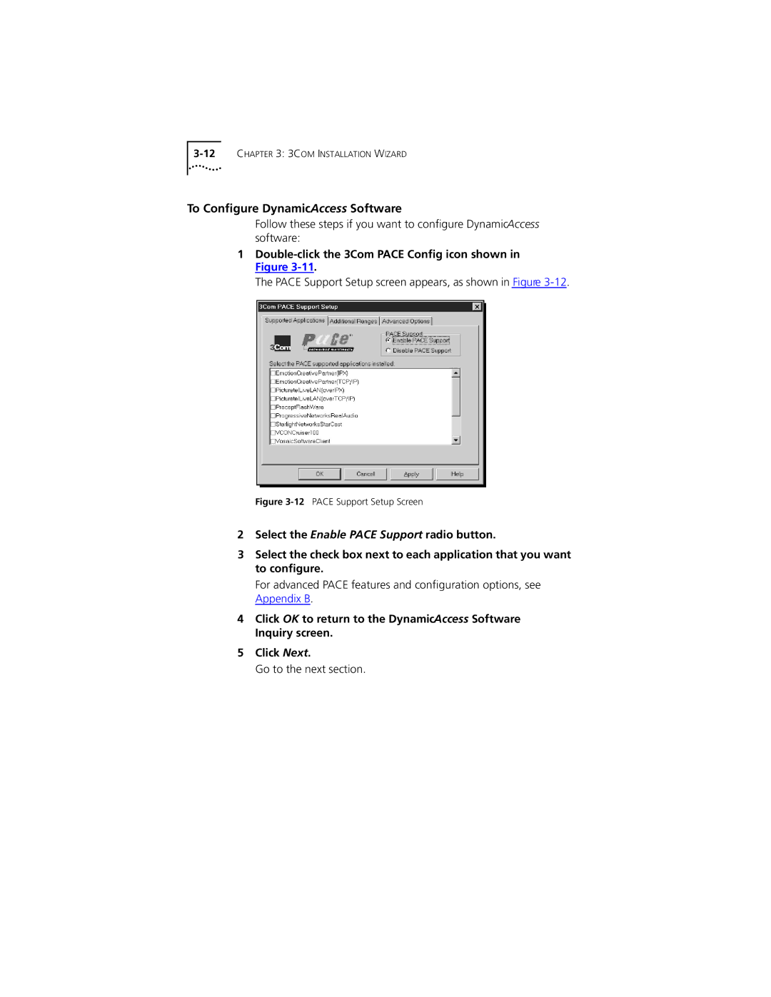 PictureTel III ISA manual To Conﬁgure DynamicAccess Software, Double-click the 3Com Pace Conﬁg icon shown in Figure 