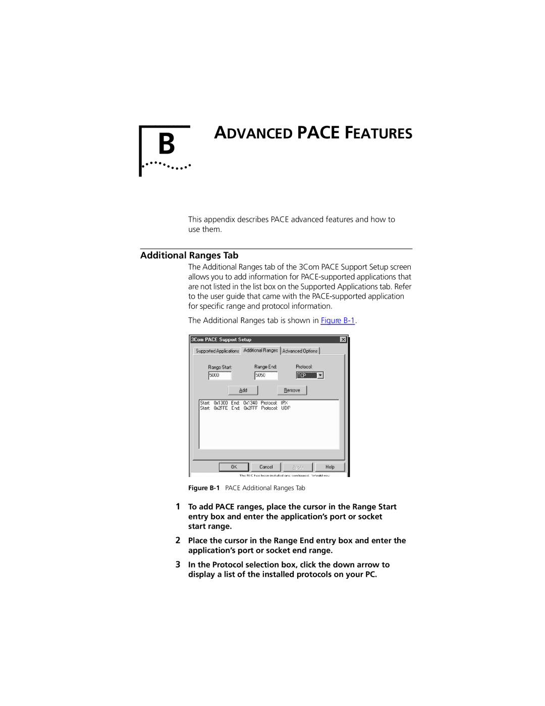 PictureTel III ISA manual Additional Ranges Tab, Additional Ranges tab is shown in Figure B-1 