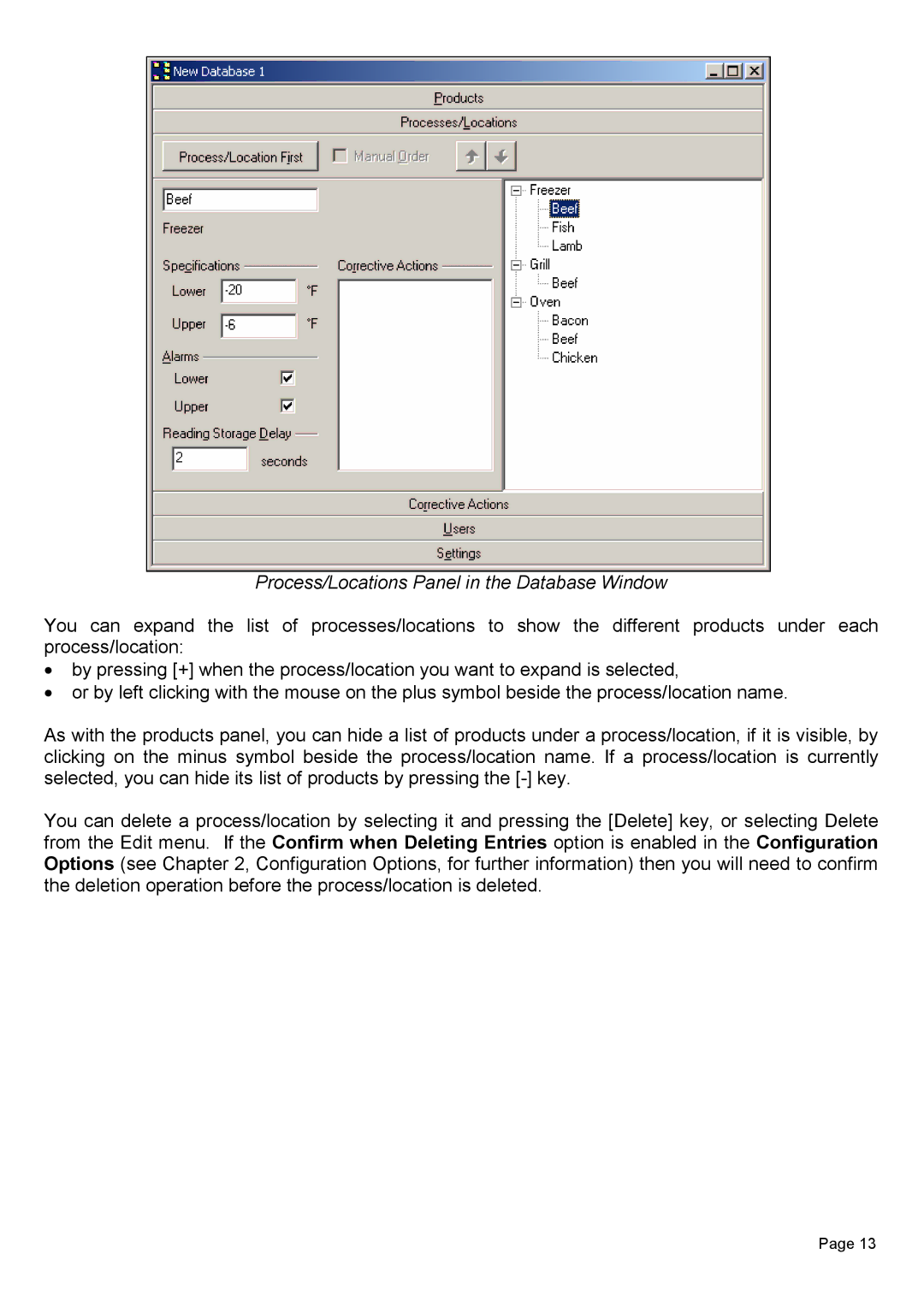 Piega 1.6 user manual Process/Locations Panel in the Database Window 