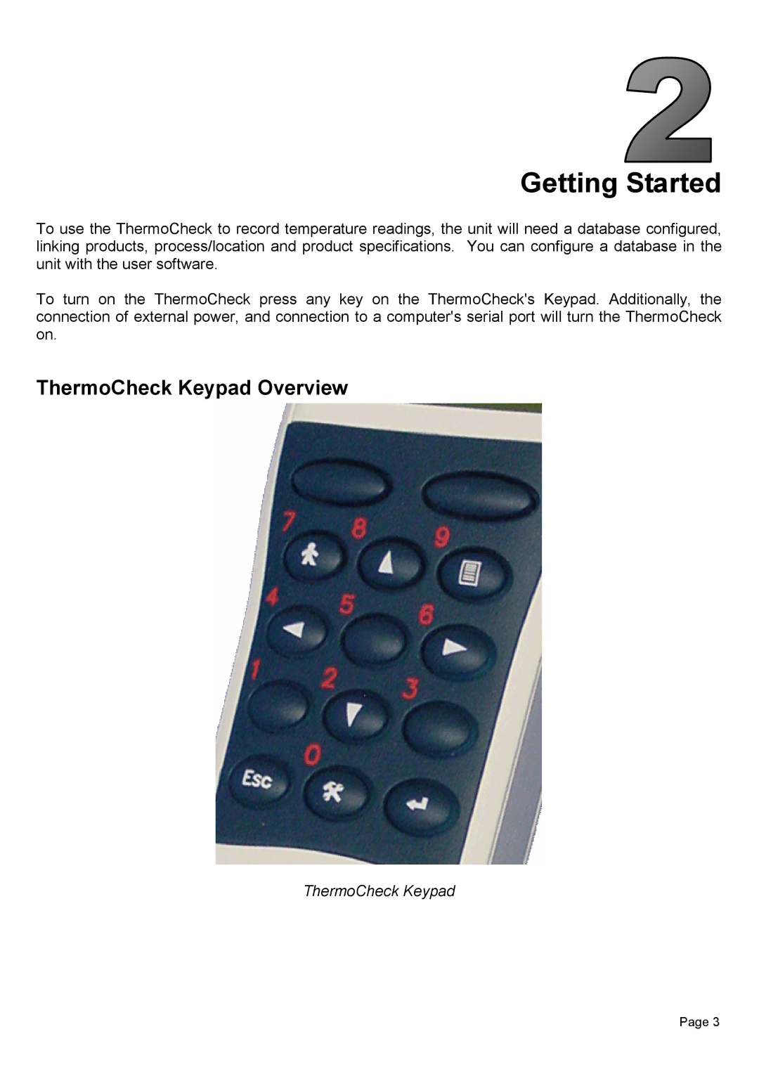 Piega 1.6 user manual Getting Started, ThermoCheck Keypad Overview 