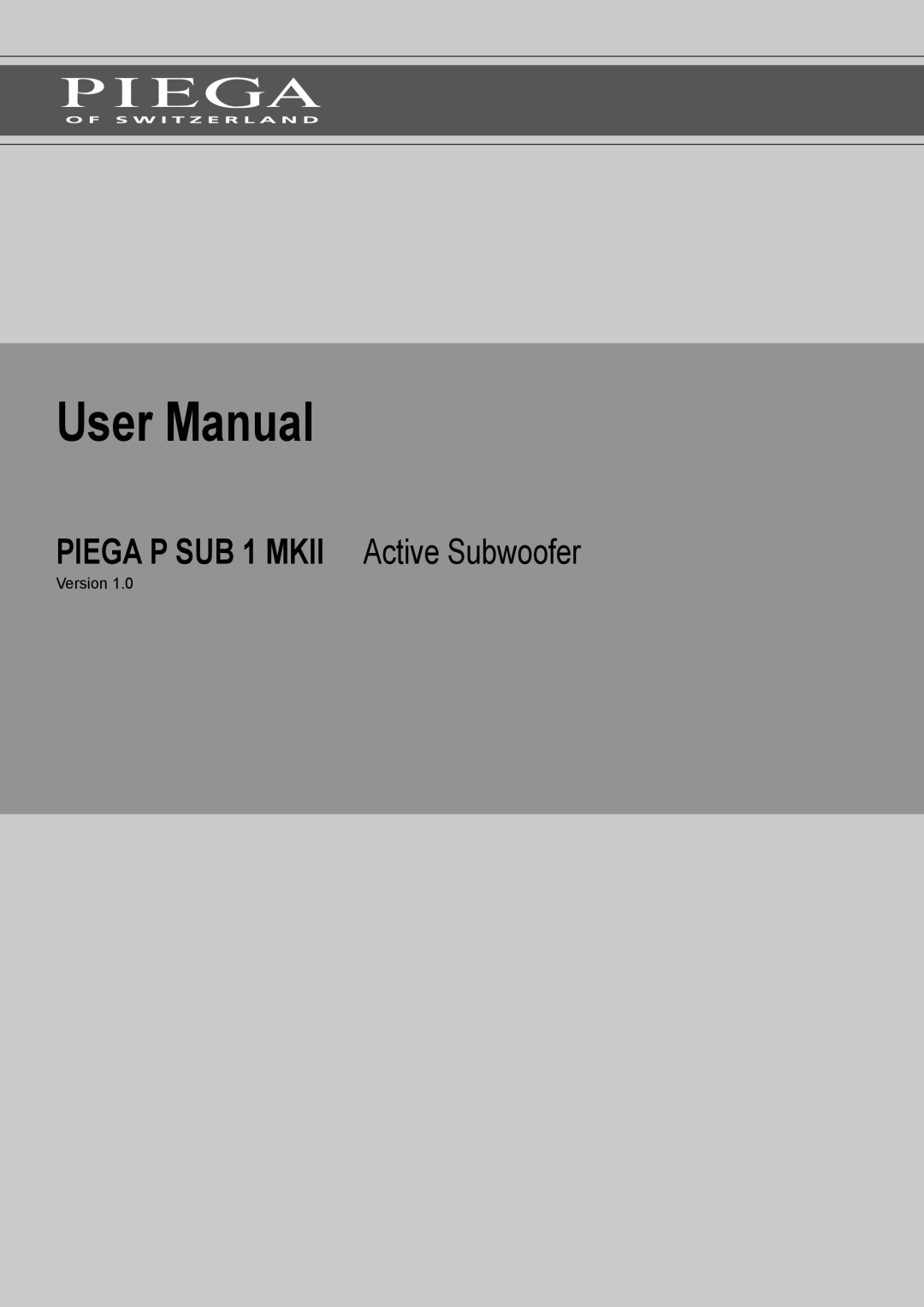 Piega SUB 1 MKII user manual Piega P SUB 1 Mkii Active Subwoofer 