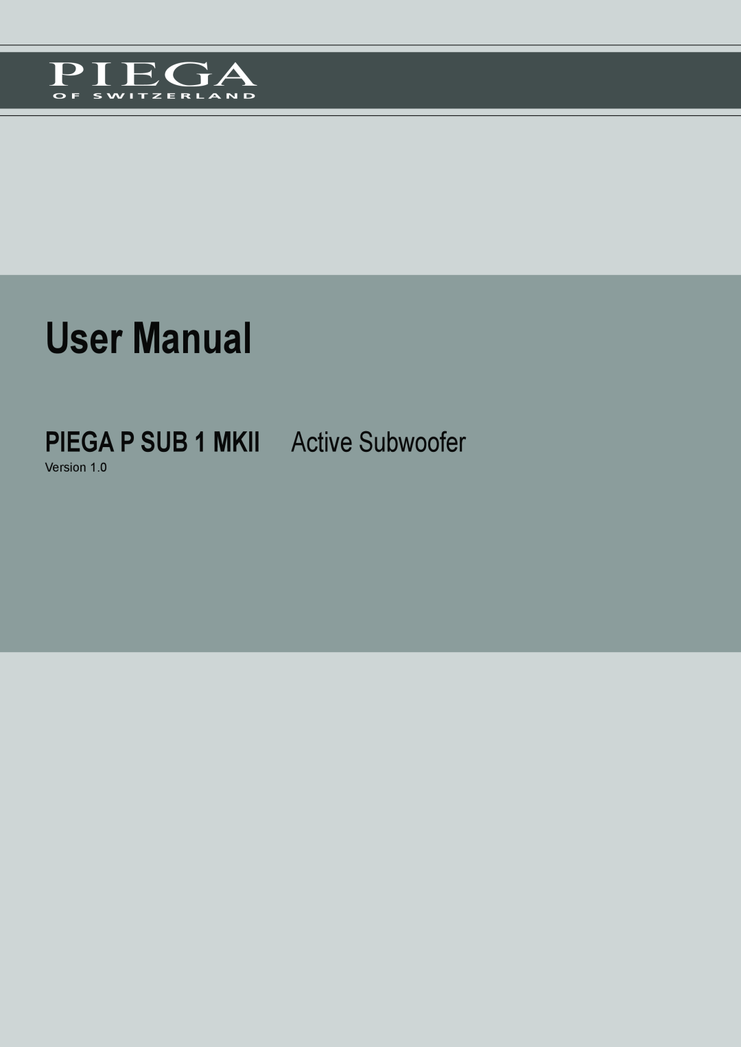 Piega user manual PIEGA P SUB 1 MKII Active Subwoofer, Version 