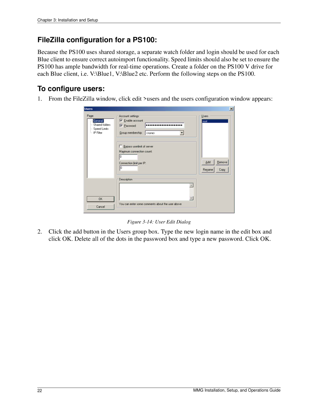 Pinnacle Design 37T100105 manual FileZilla configuration for a PS100, To configure users 