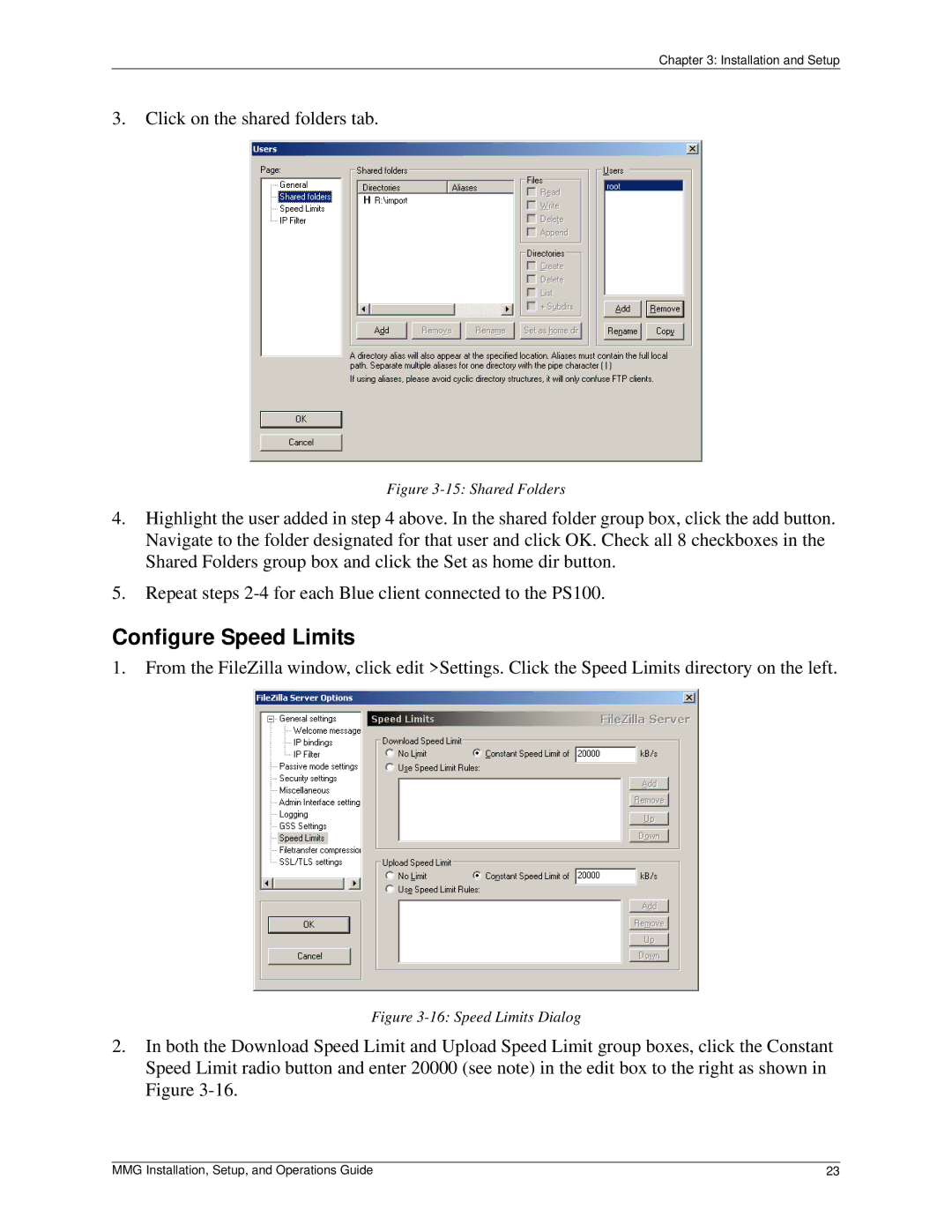 Pinnacle Design 37T100105 manual Configure Speed Limits, Shared Folders 