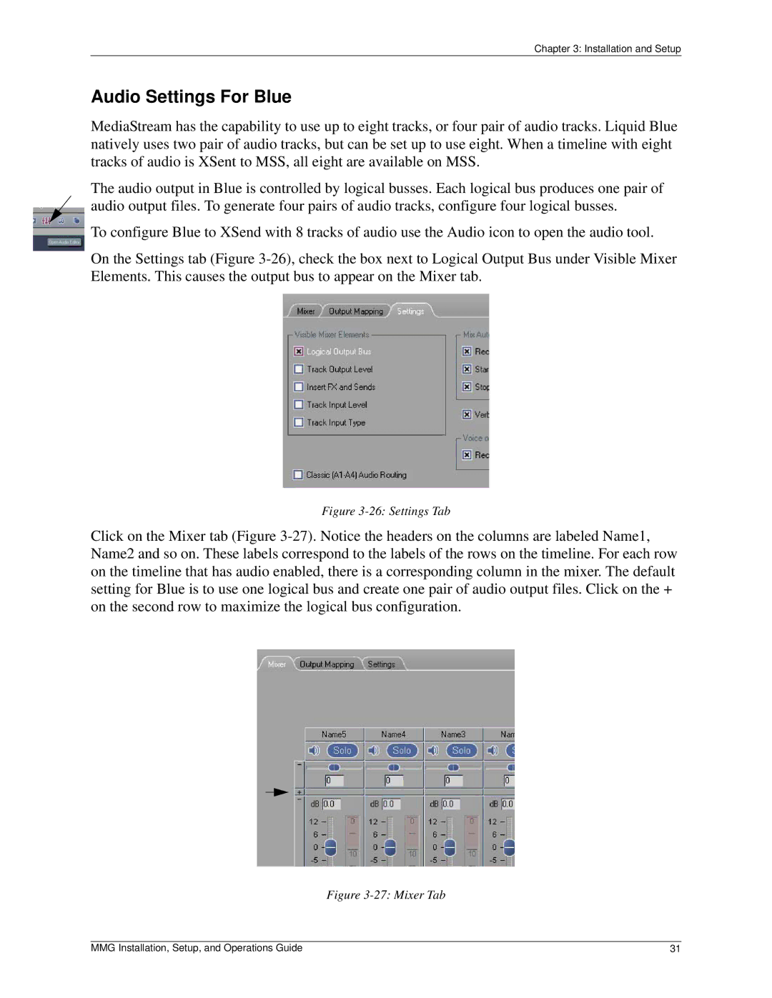 Pinnacle Design 37T100105 manual Audio Settings For Blue, Settings Tab 