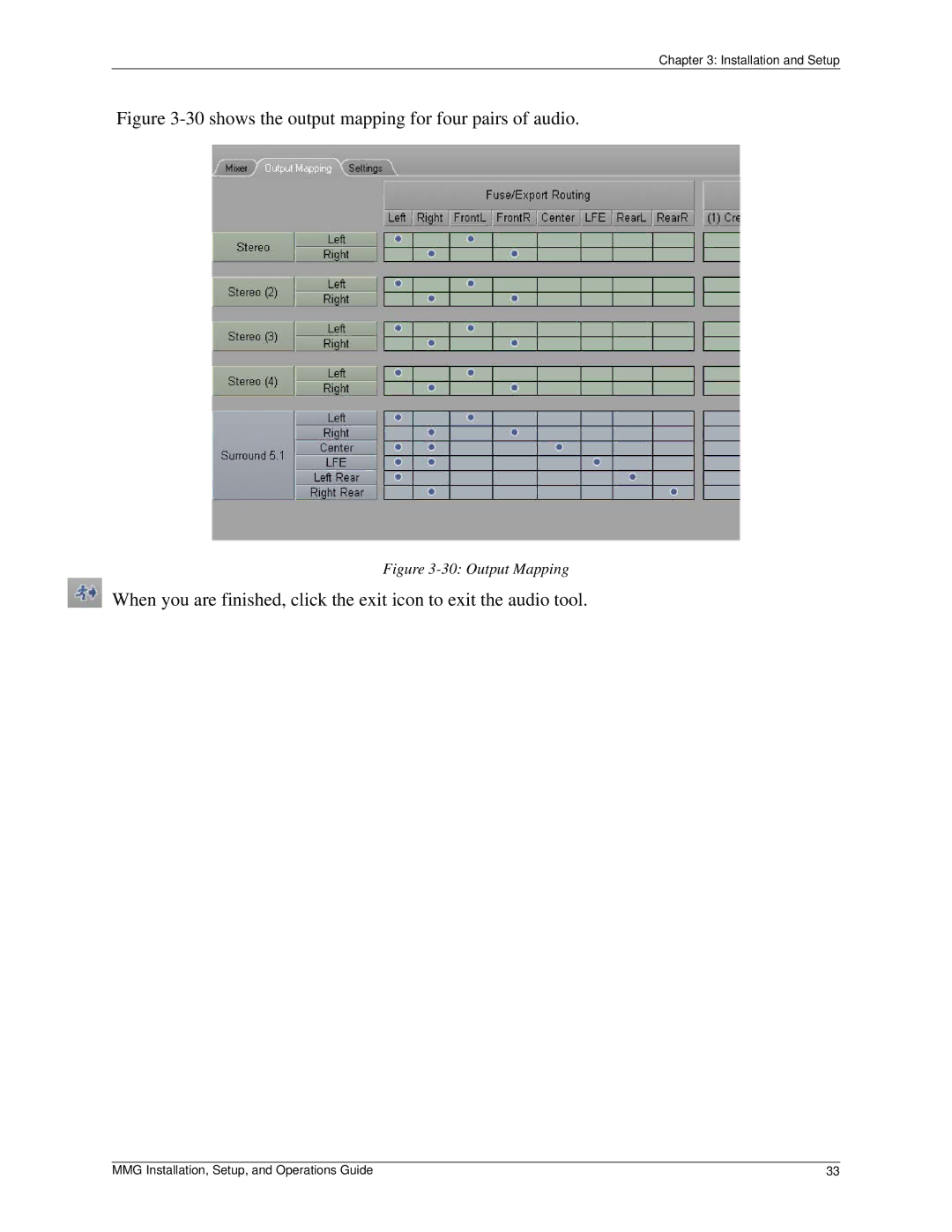 Pinnacle Design 37T100105 manual shows the output mapping for four pairs of audio 