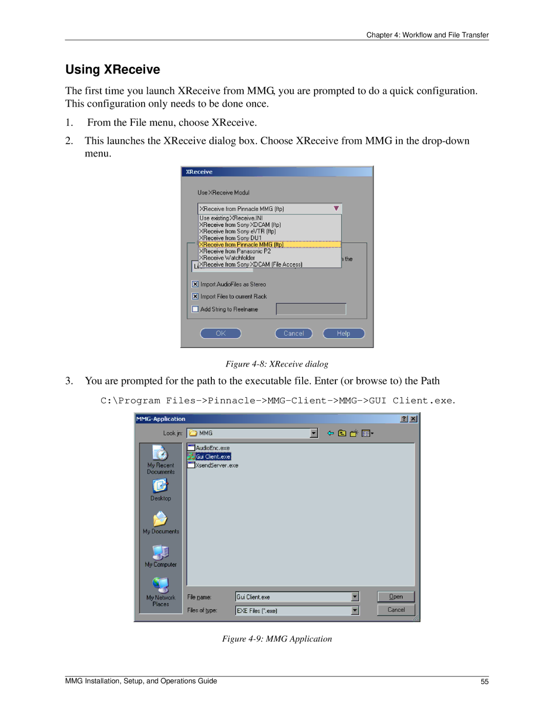 Pinnacle Design 37T100105 manual Using XReceive, XReceive dialog 