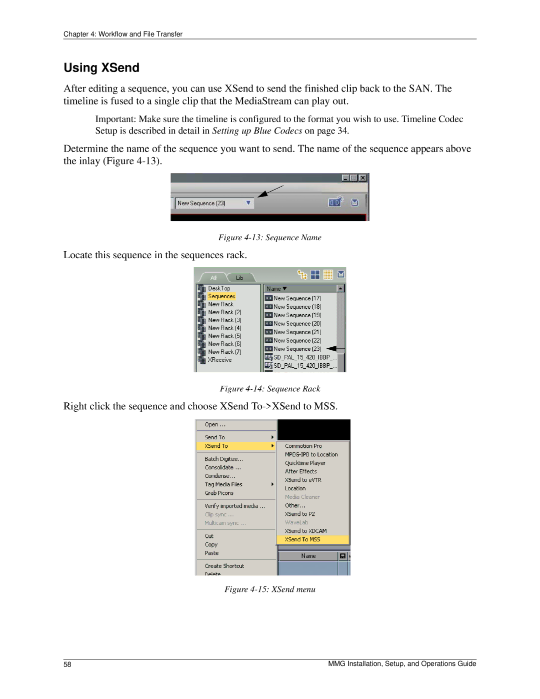 Pinnacle Design 37T100105 manual Using XSend, Sequence Name 