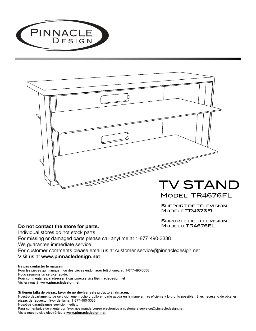 Pinnacle Design TR4676FL manual Ne pas contacter le magasin 