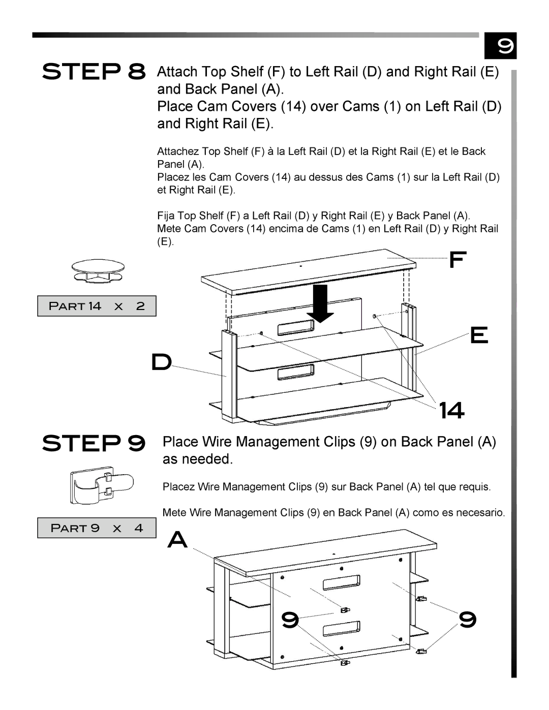 Pinnacle Design TR4676FL manual Place Wire Management Clips 9 on Back Panel a as needed 