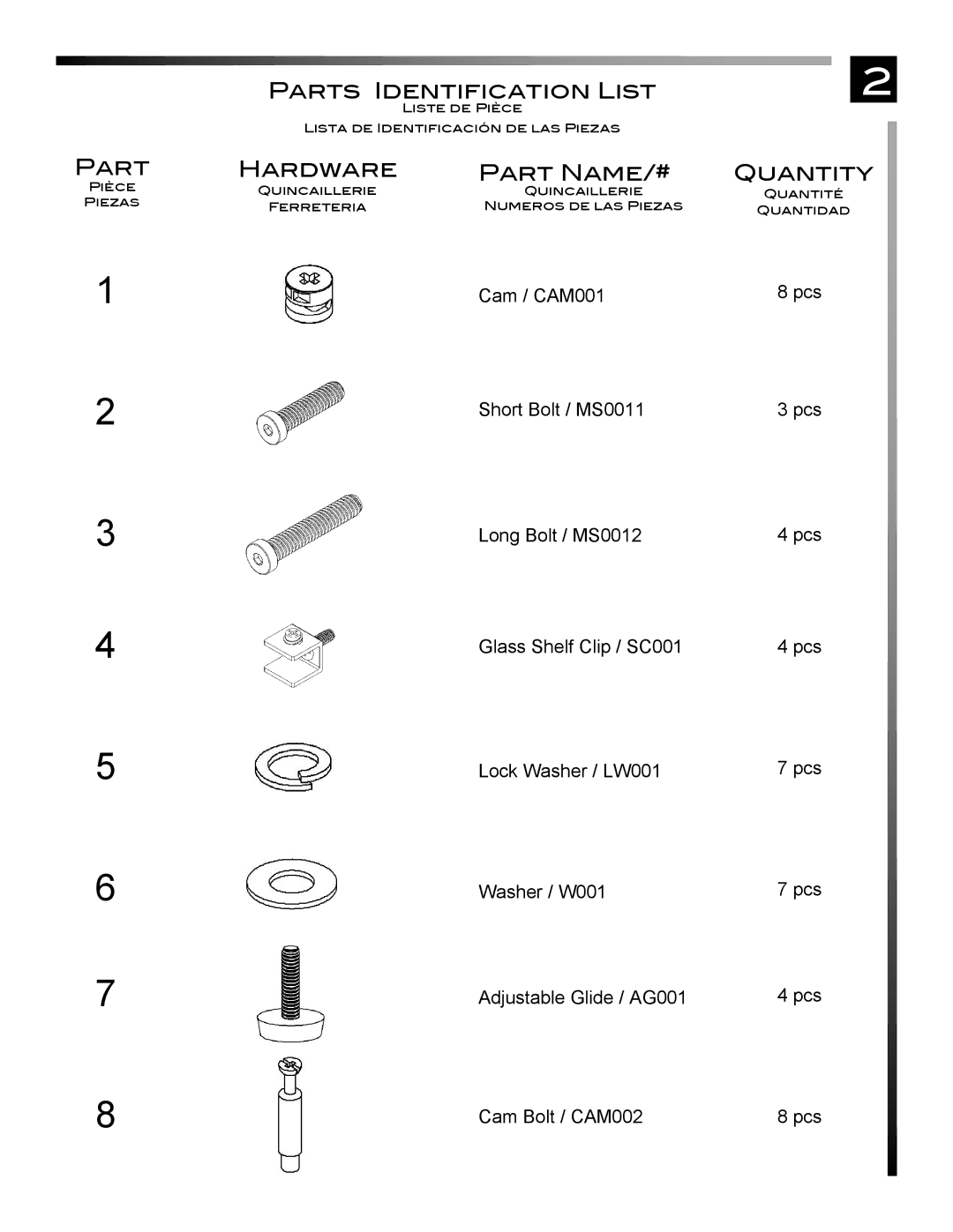 Pinnacle Design TR4676FL manual Parts Identification List, Hardware Part Name/#, Quantity 