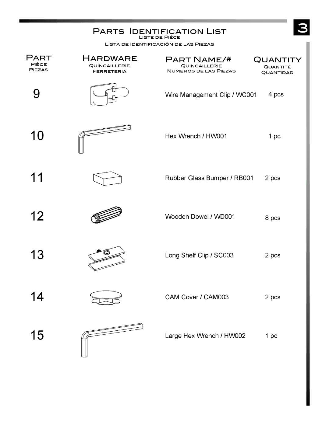 Pinnacle Design TR4676FL manual Hardware Part Name/# Quantity 