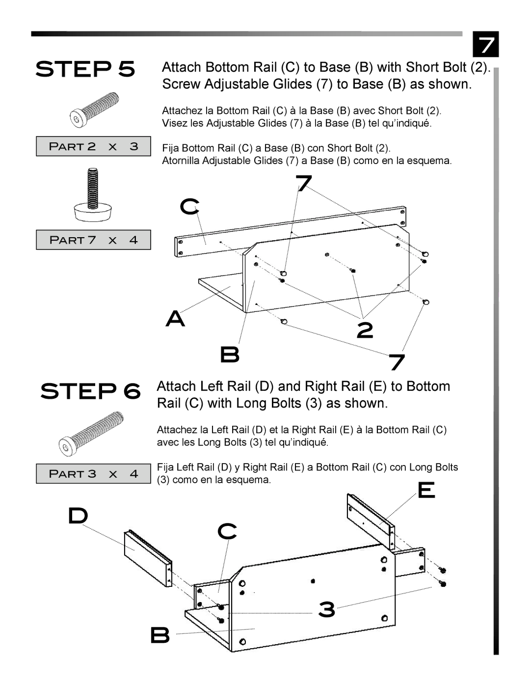 Pinnacle Design TR4676FL manual Attach Left Rail D and Right Rail E to Bottom 