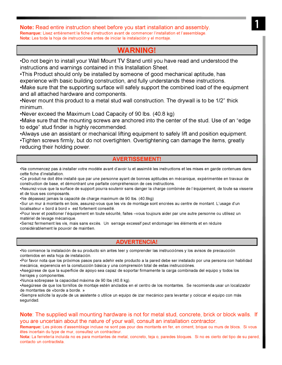 Pinnacle Design TR4676WA manual Avertissement 