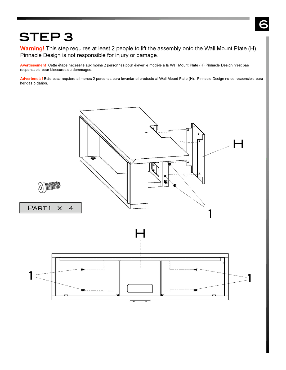 Pinnacle Design TR4676WA manual Part 1 x 