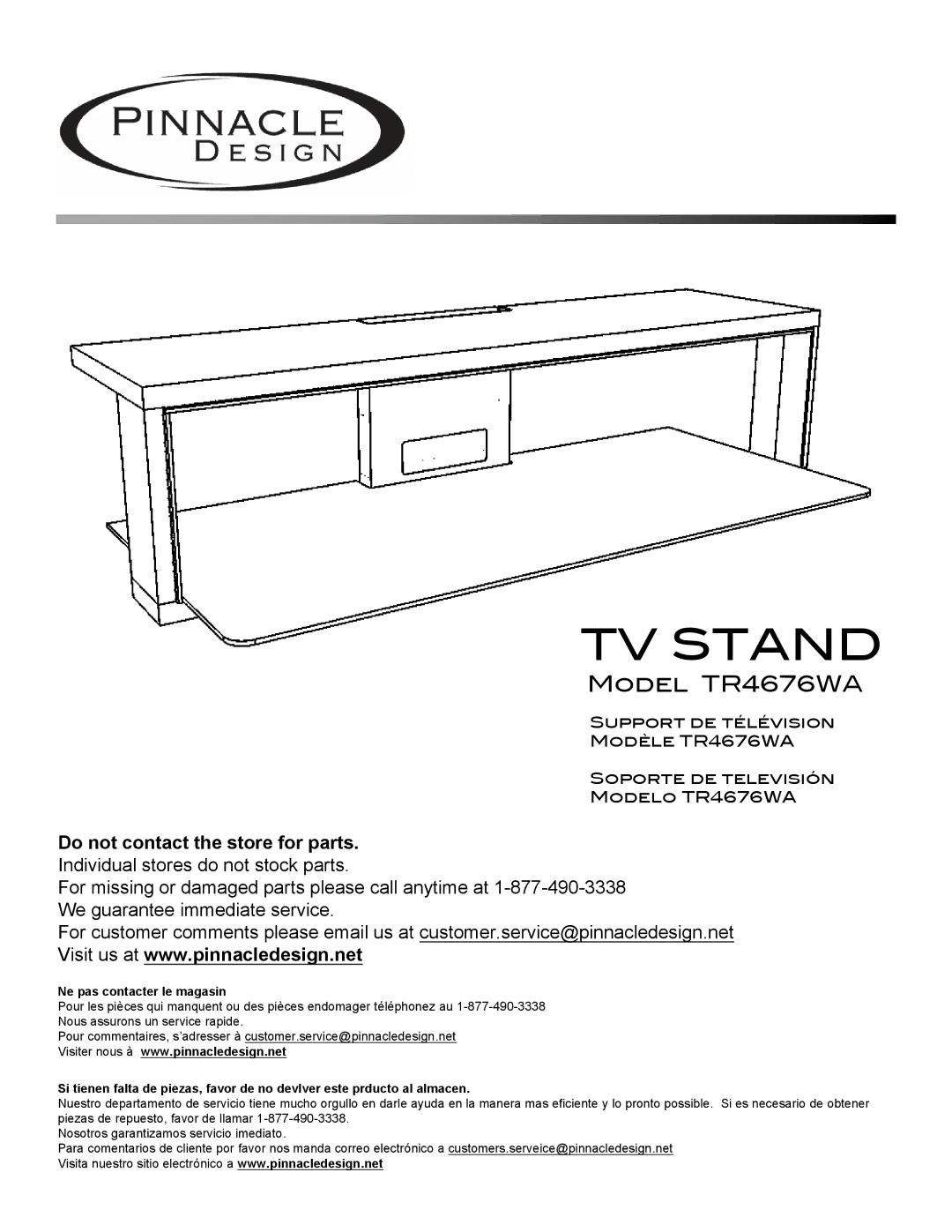 Pinnacle Design manual TV Stand, Model TR4676WA 