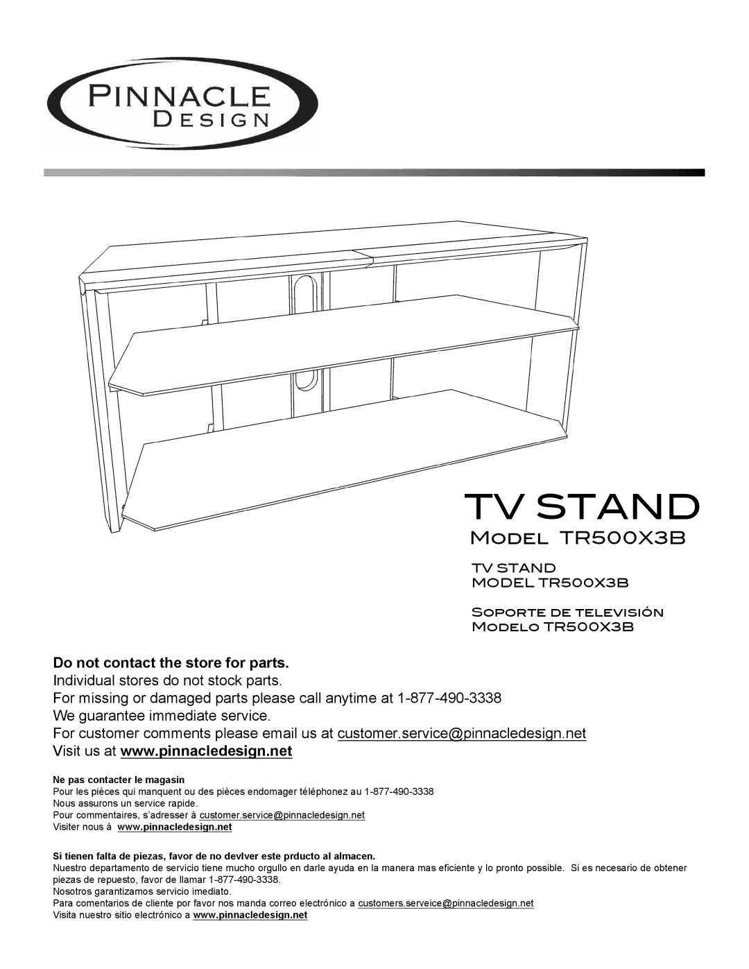 Pinnacle Design manual TV Stand, Model TR500X3B 