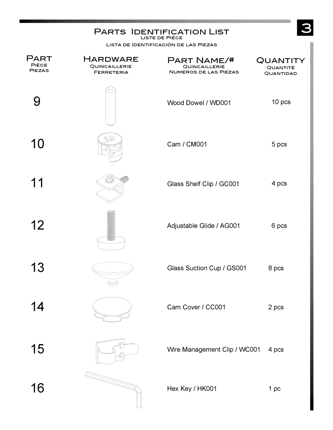 Pinnacle Design TR500X3B manual Hardware, Part Name/# Quantity 