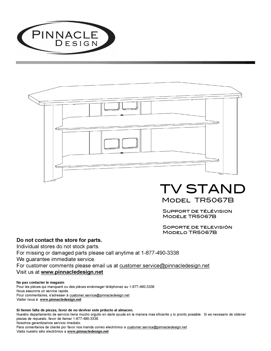 Pinnacle Design manual Model TR5067B, Ne pas contacter le magasin 