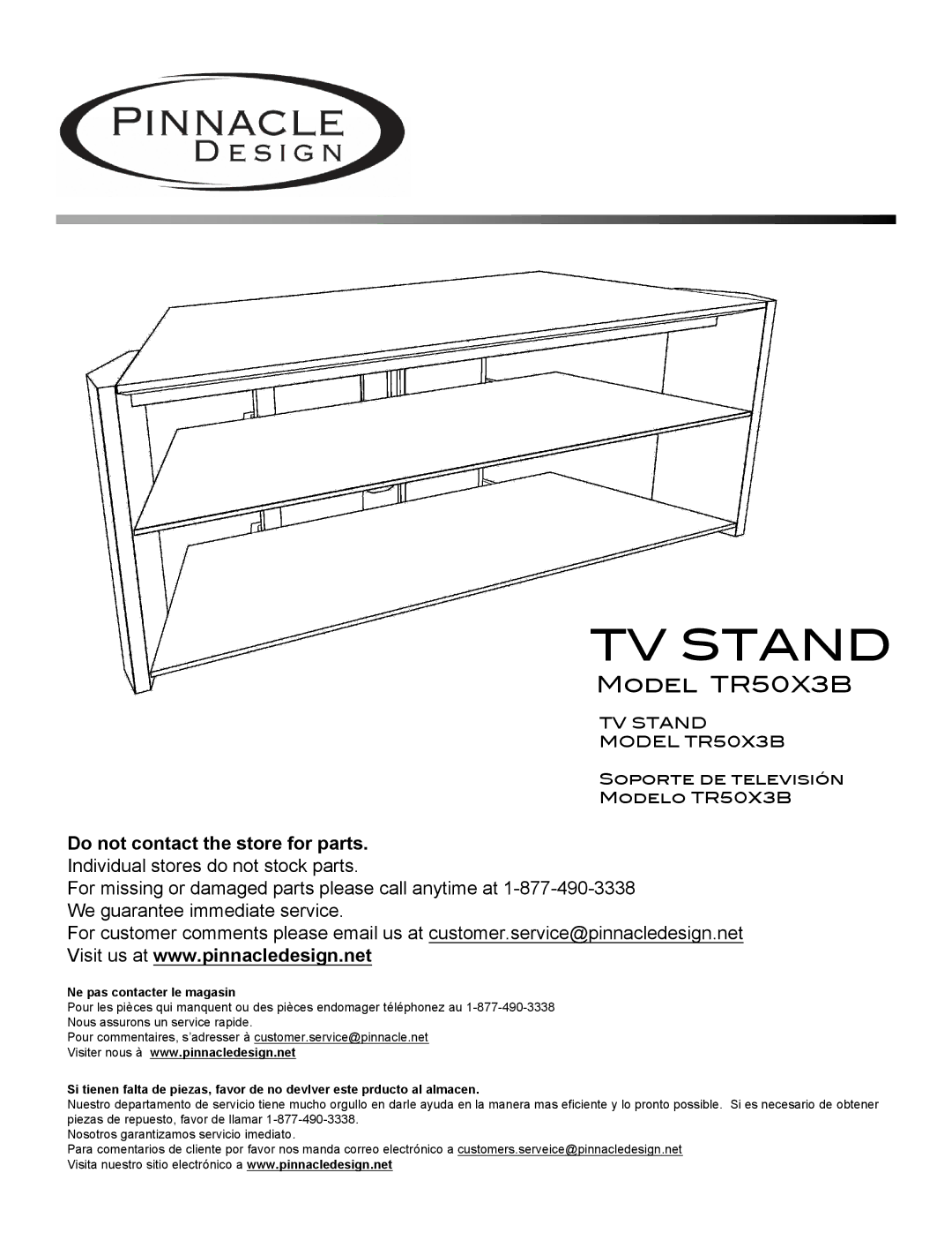 Pinnacle Design manual TV Stand, Model TR50X3B 