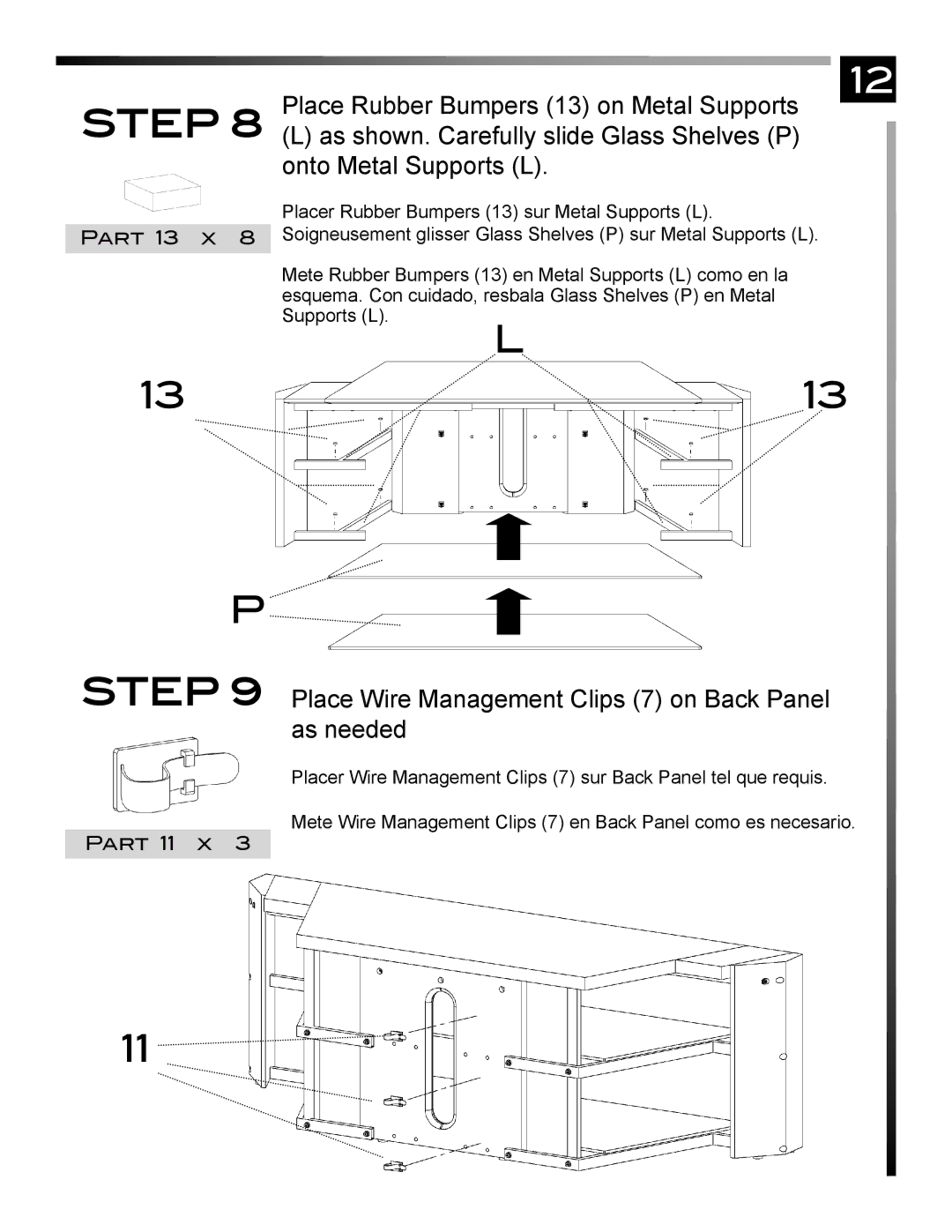 Pinnacle Design TR50X3B manual Place Wire Management Clips 7 on Back Panel as needed 