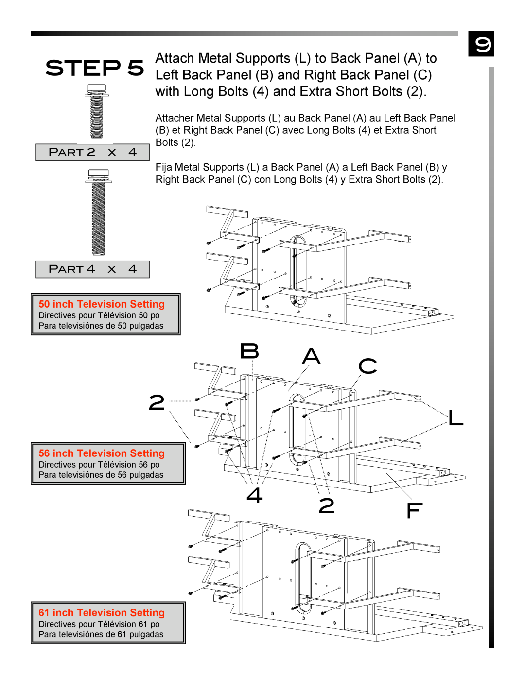 Pinnacle Design TR50X3B manual B A C L 4 2 F, inch Television Setting 