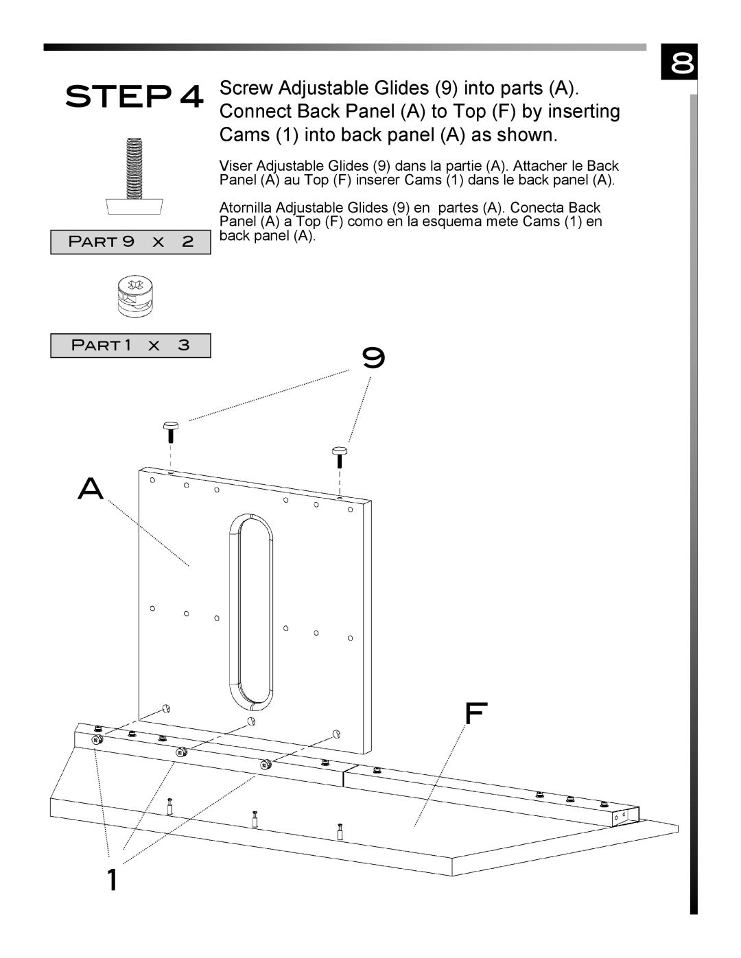 Pinnacle Design TR50X3B manual Step, Part 9 x Part 1 x 