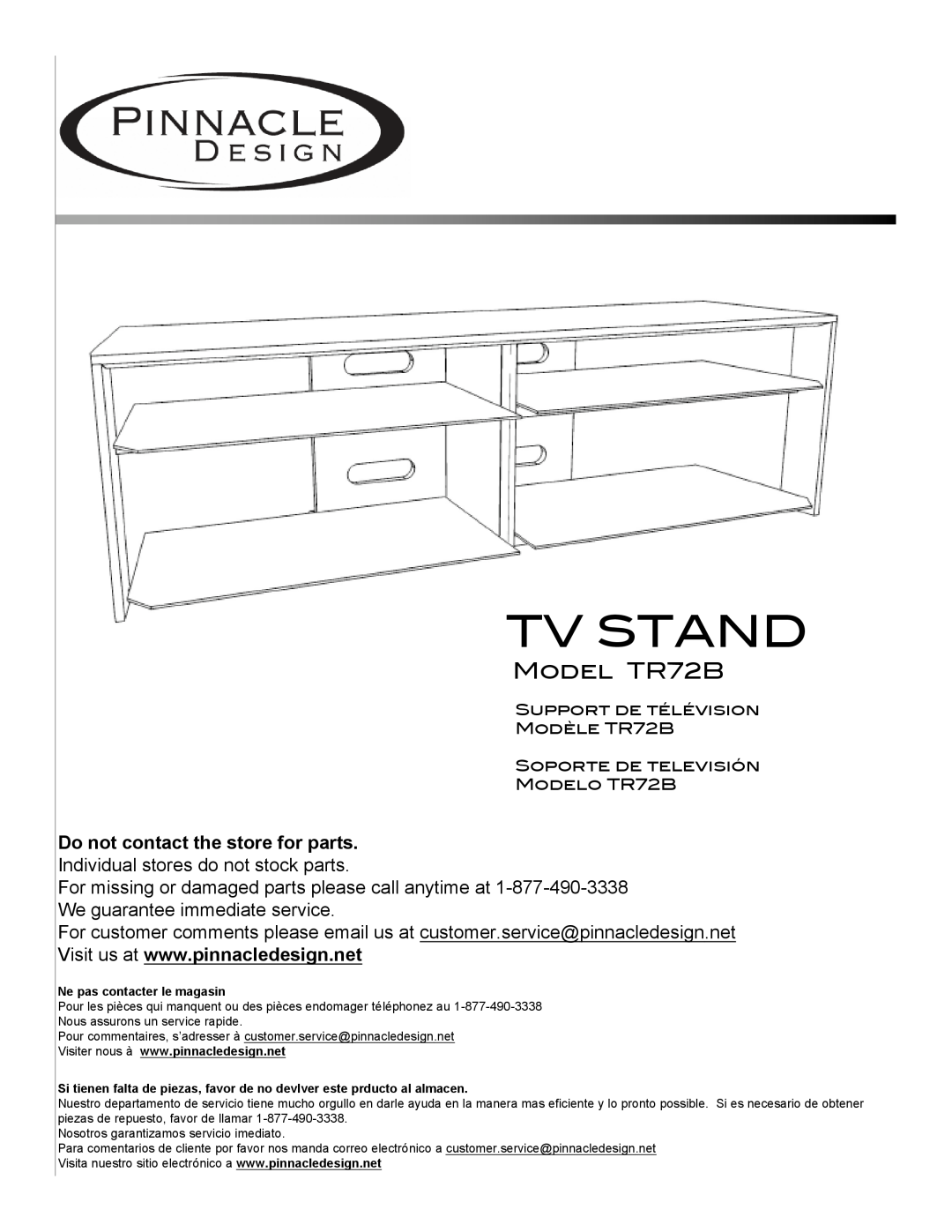 Pinnacle Design manual Model TR72B, Tv Stand 