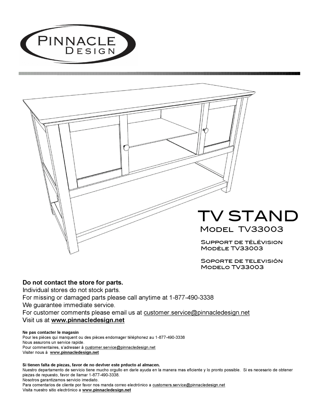 Pinnacle Design TV33003 manual TV Stand 