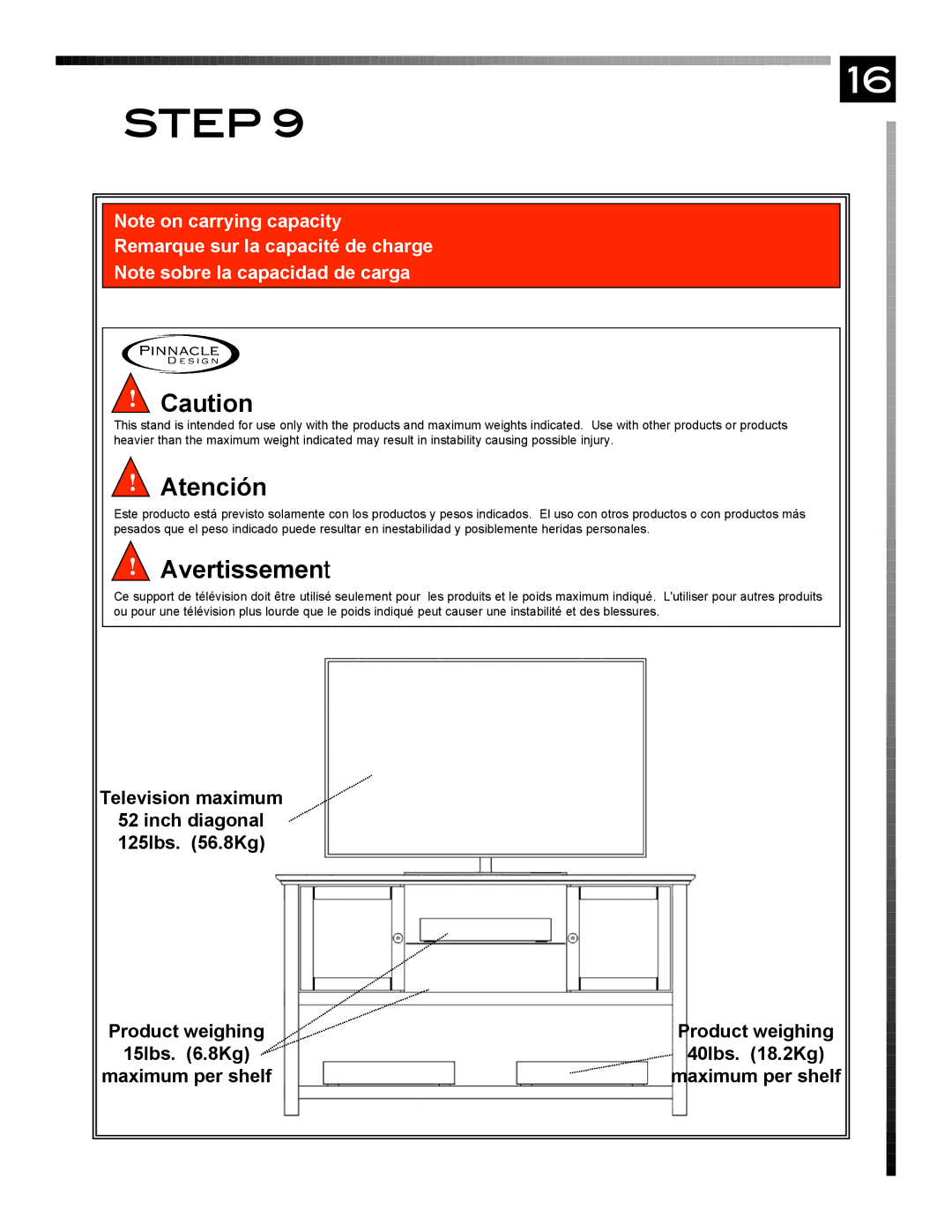 Pinnacle Design TV33003 manual Atención 