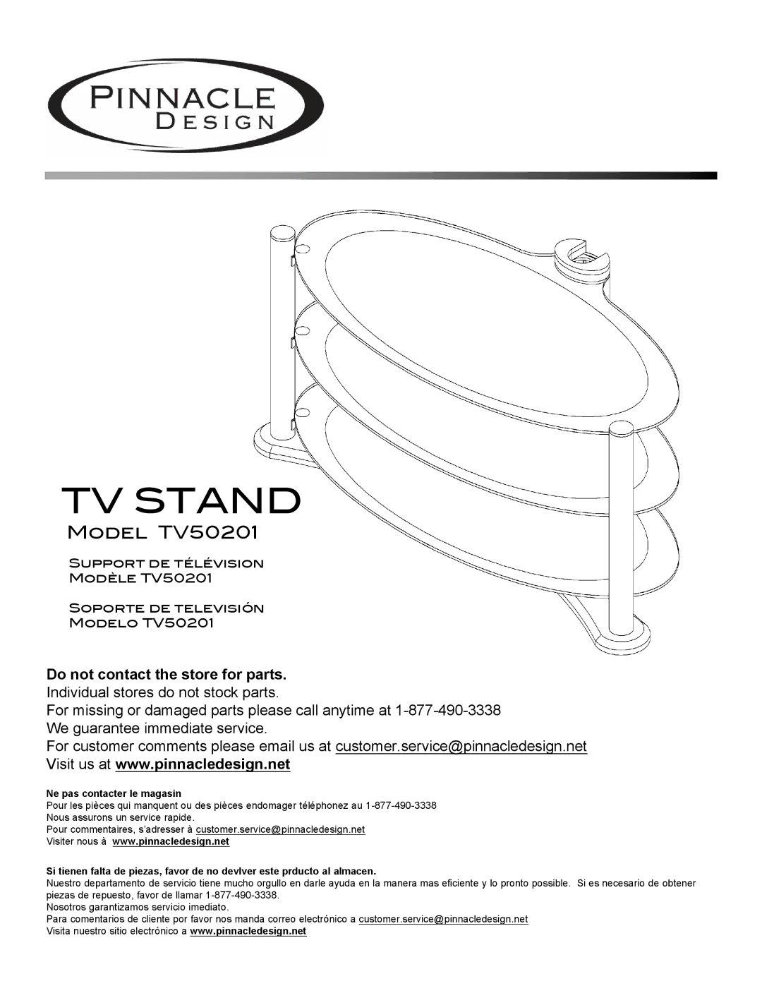 Pinnacle Design TV50201R manual TV Stand, Model TV50201 