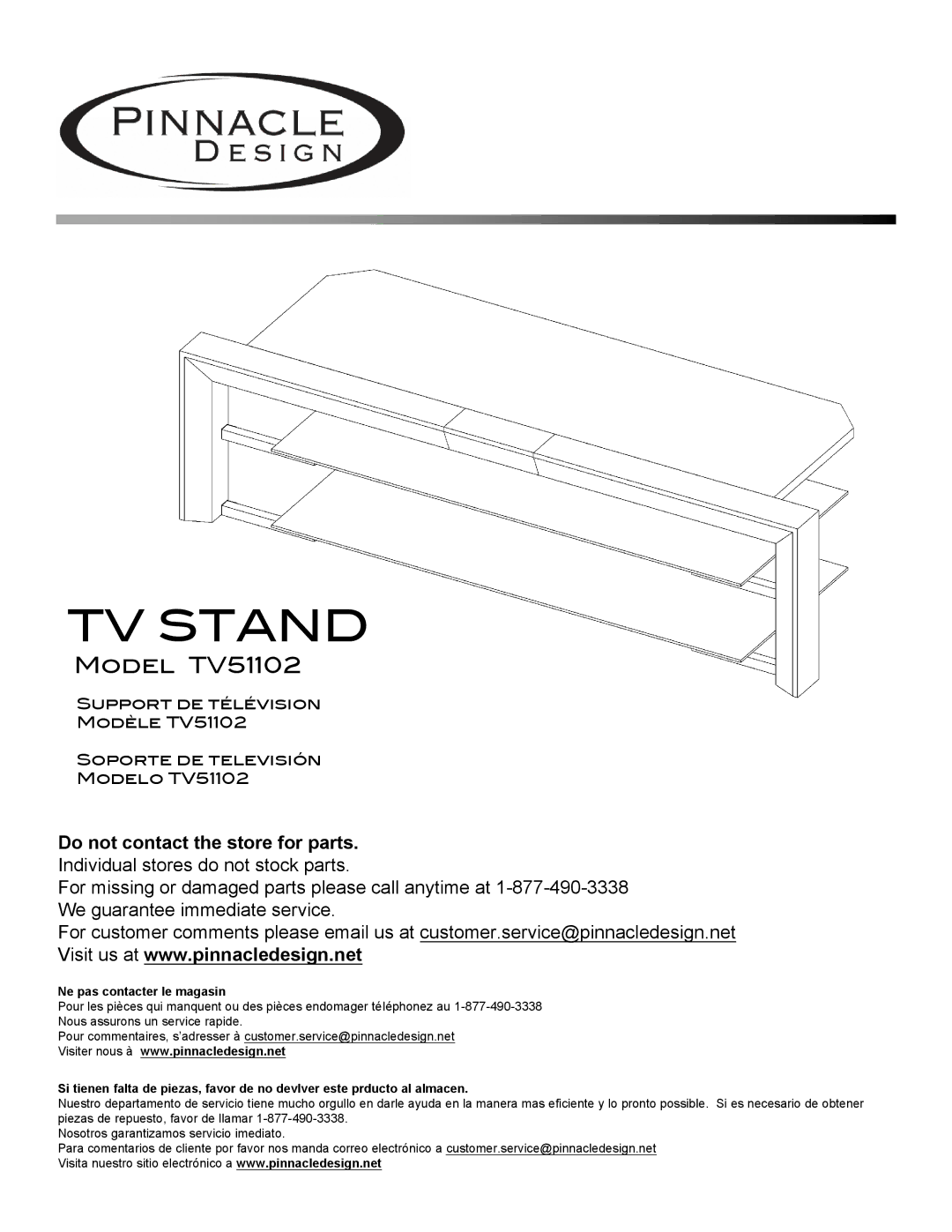 Pinnacle Design manual TV Stand, Model TV51102 