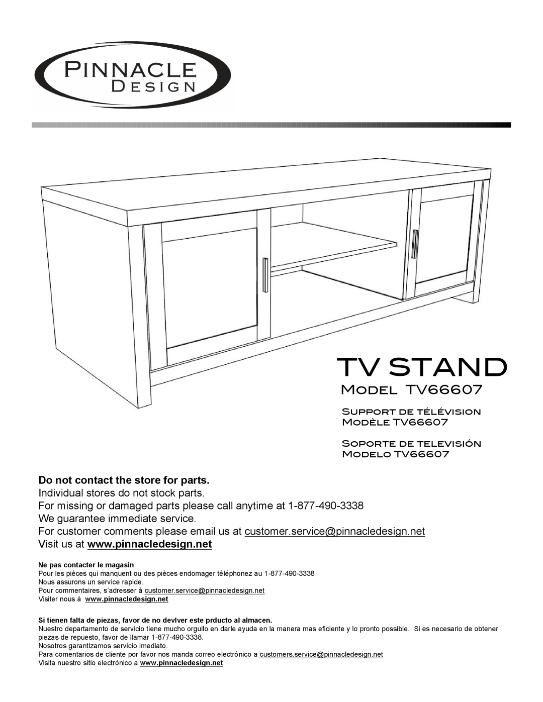 Pinnacle Design manual Model TV66607, Tv Stand 