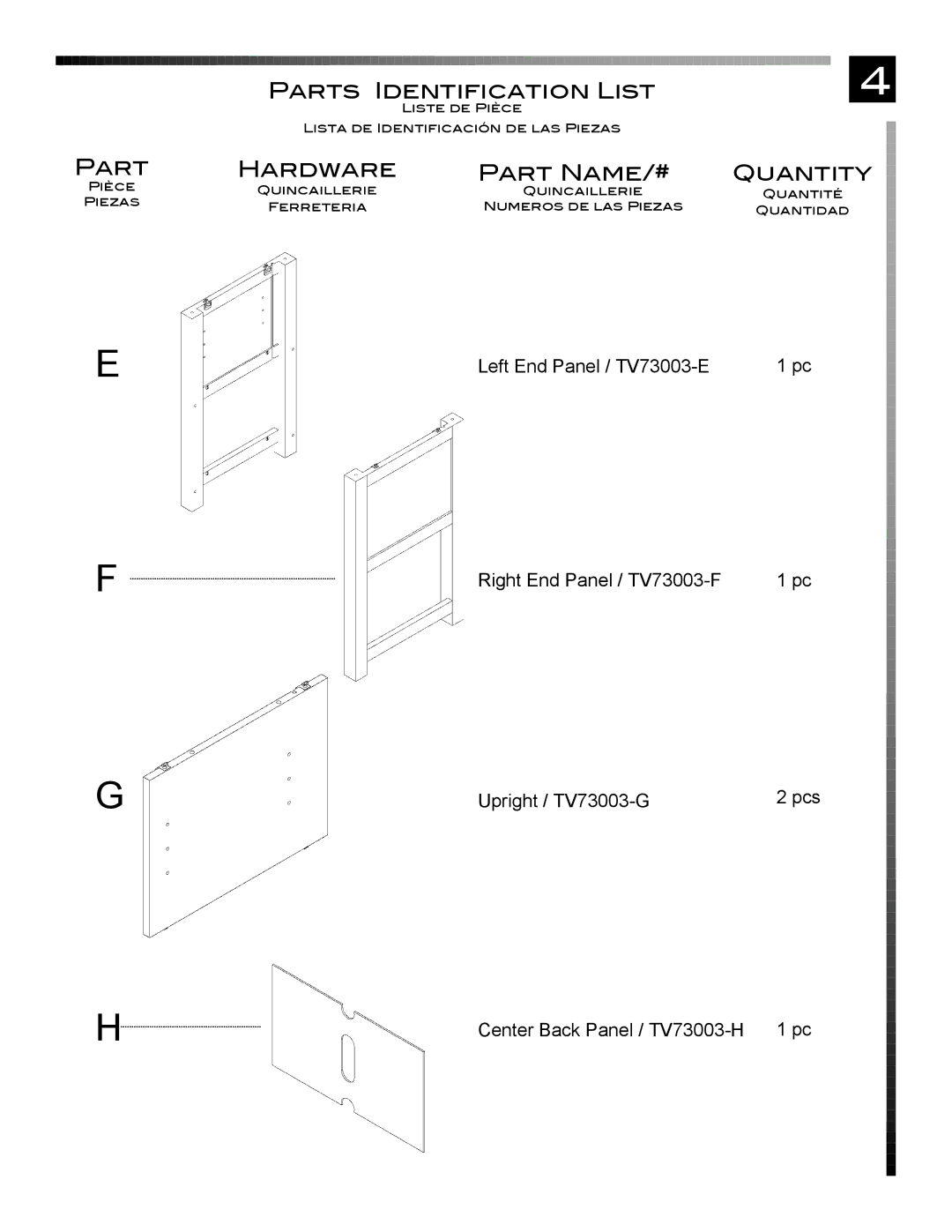 Pinnacle Design manual Pcs Center Back Panel / TV73003-H 1 pc 