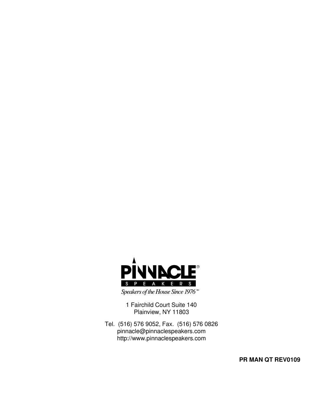 Pinnacle Speakers 66 owner manual PR MAN QT REV0109 