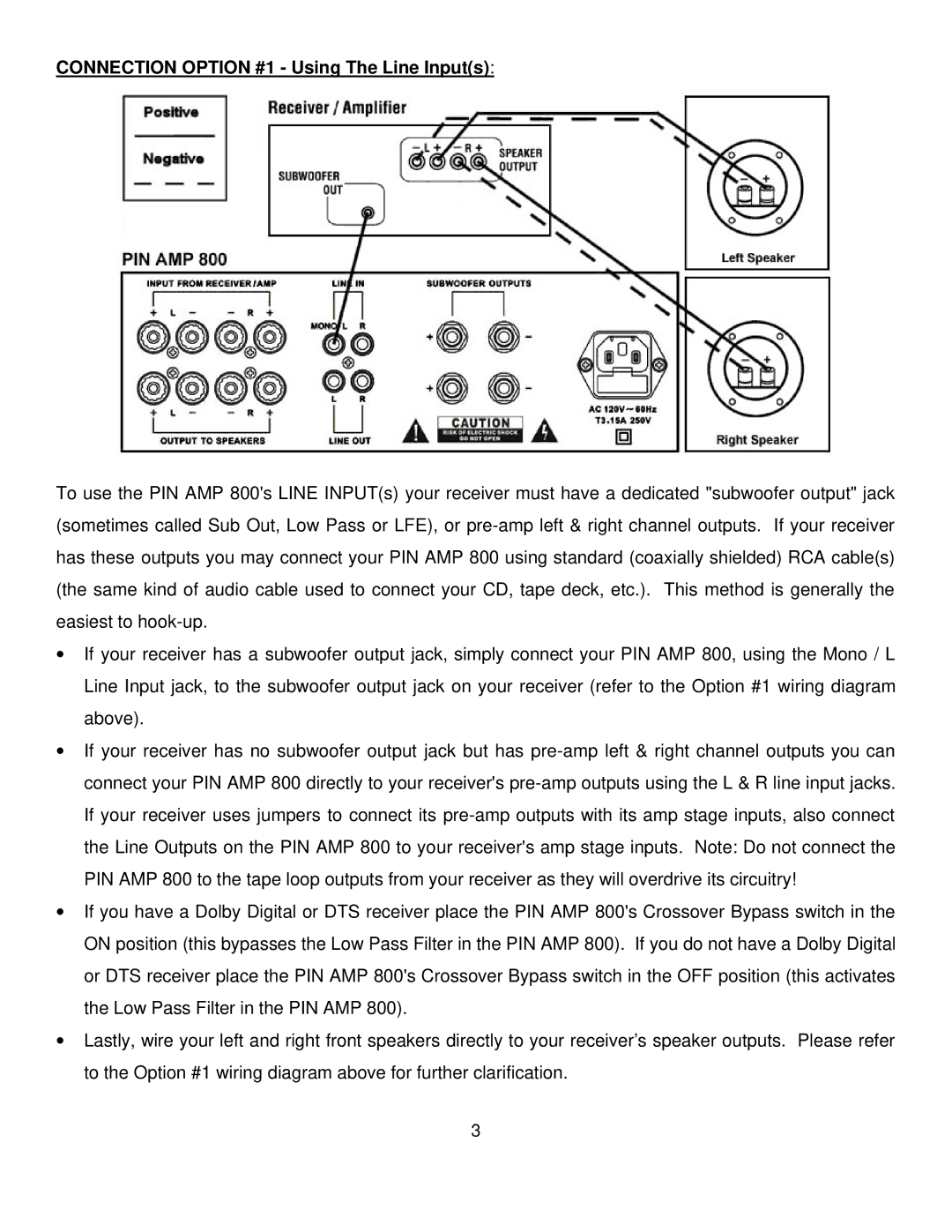 Pinnacle Speakers 800 owner manual Connection Option #1 Using The Line Inputs 