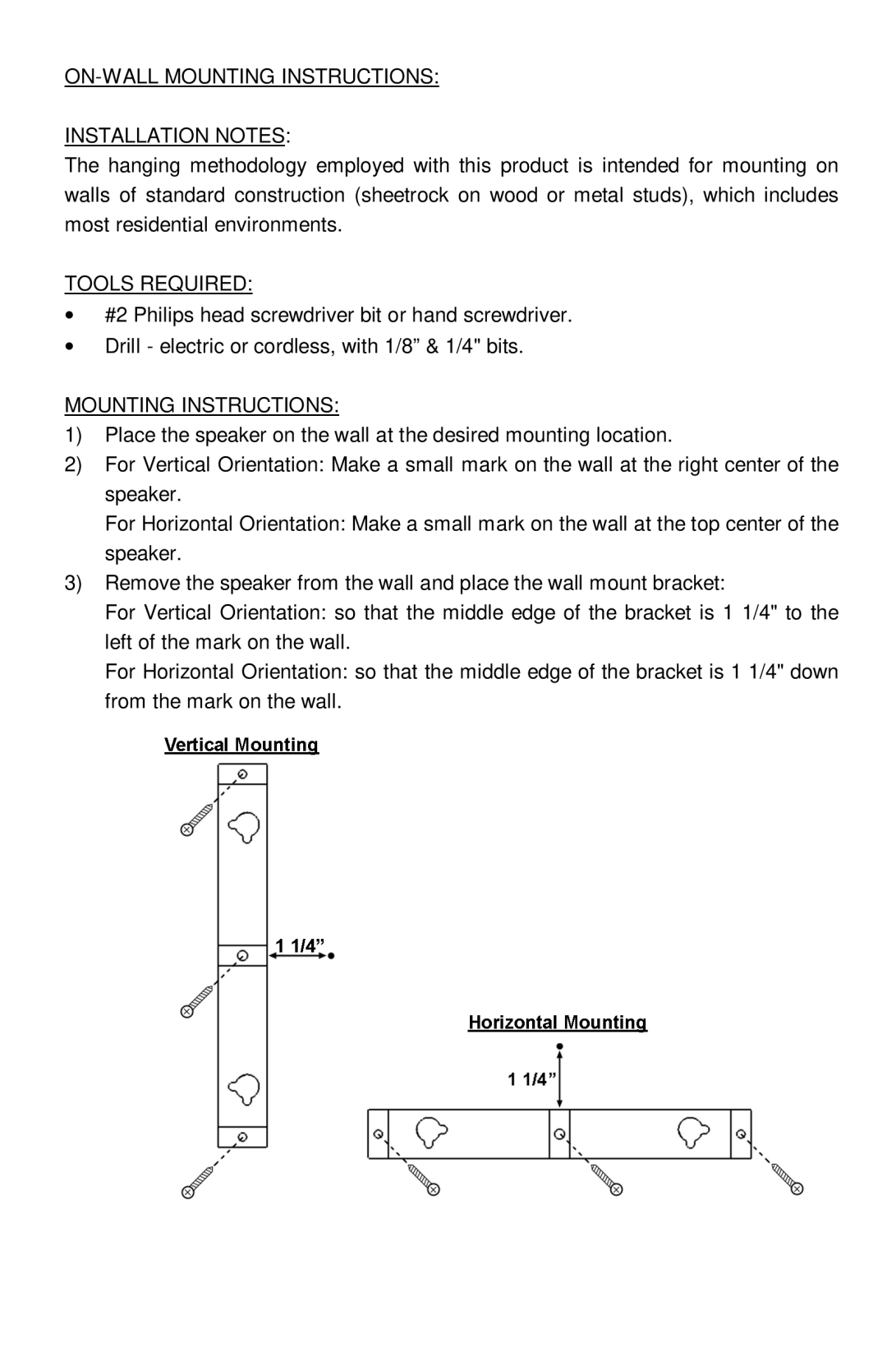 Pinnacle Speakers G0591 manual ON-WALL Mounting Instructions Installation Notes, Tools Required 