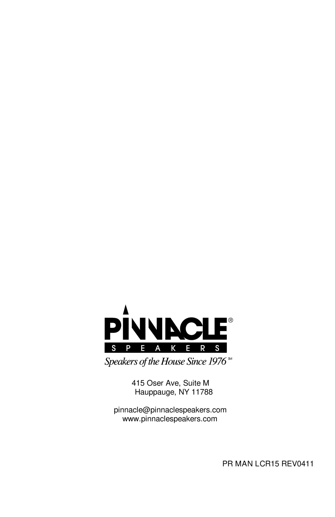 Pinnacle Speakers G0591 manual PR MAN LCR15 REV0411 