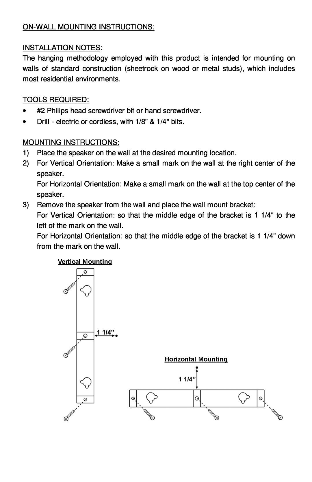Pinnacle Speakers G0591 manual On-Wallmounting Instructions Installation Notes, Tools Required, Mounting Instructions 