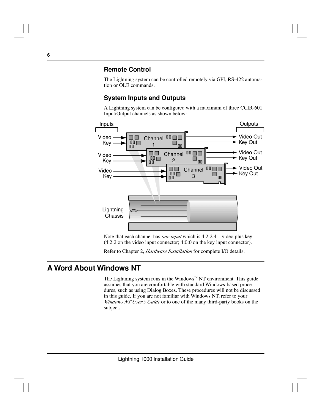 Pinnacle Speakers Lightning 1000 manual Word About Windows NT, Remote Control, System Inputs and Outputs 