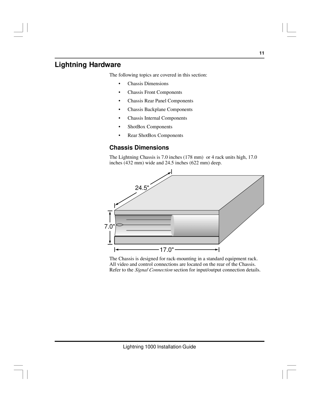 Pinnacle Speakers Lightning 1000 manual Lightning Hardware, Chassis Dimensions 