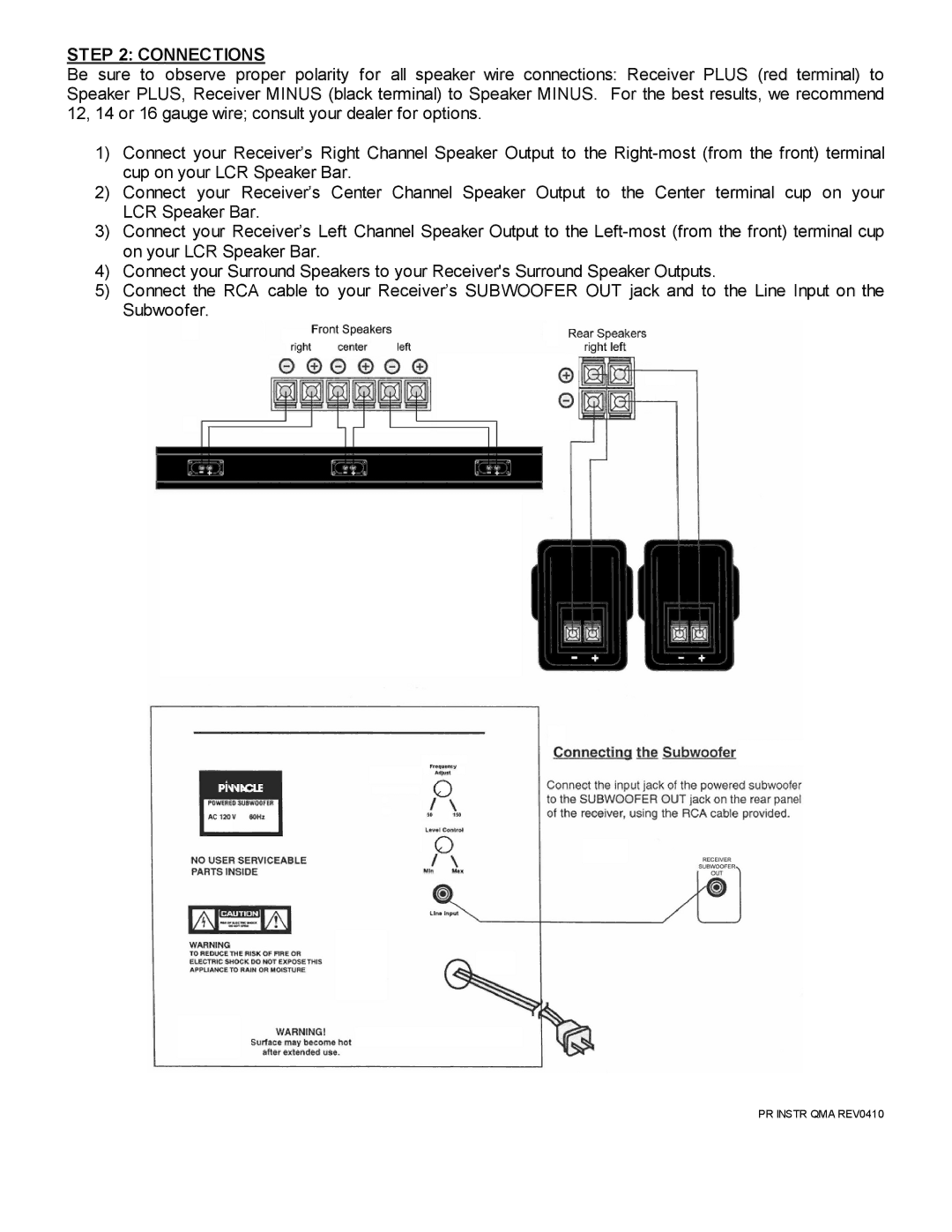 Pinnacle Speakers MB-10000 manual Connections 