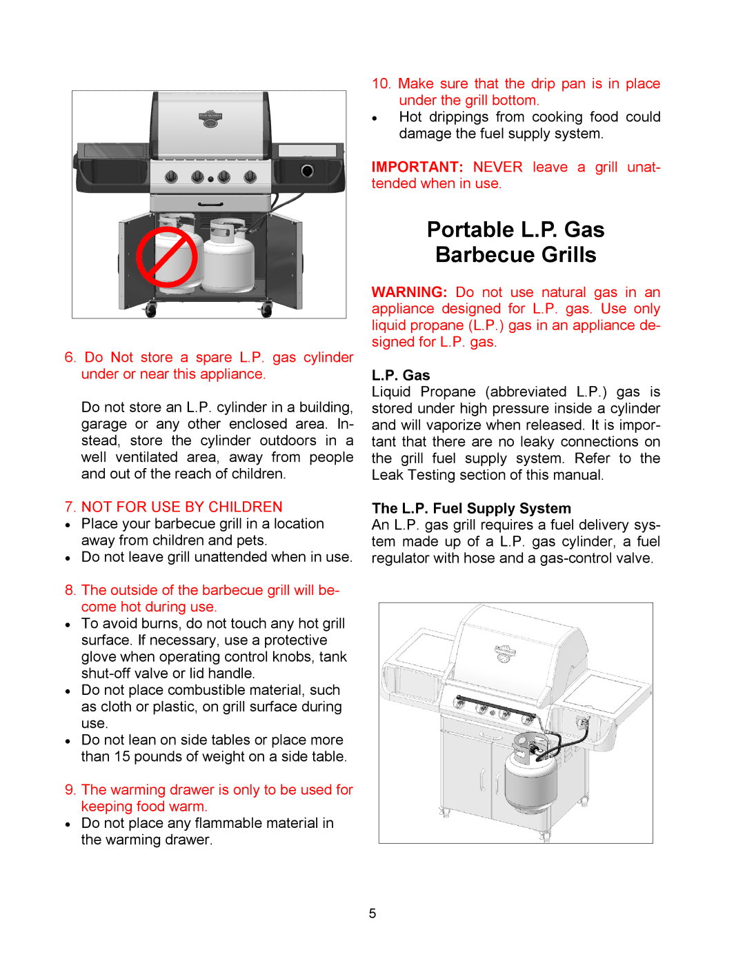 Pinnacle Speakers TG475-2 owner manual Gas, L.P. Fuel Supply System 