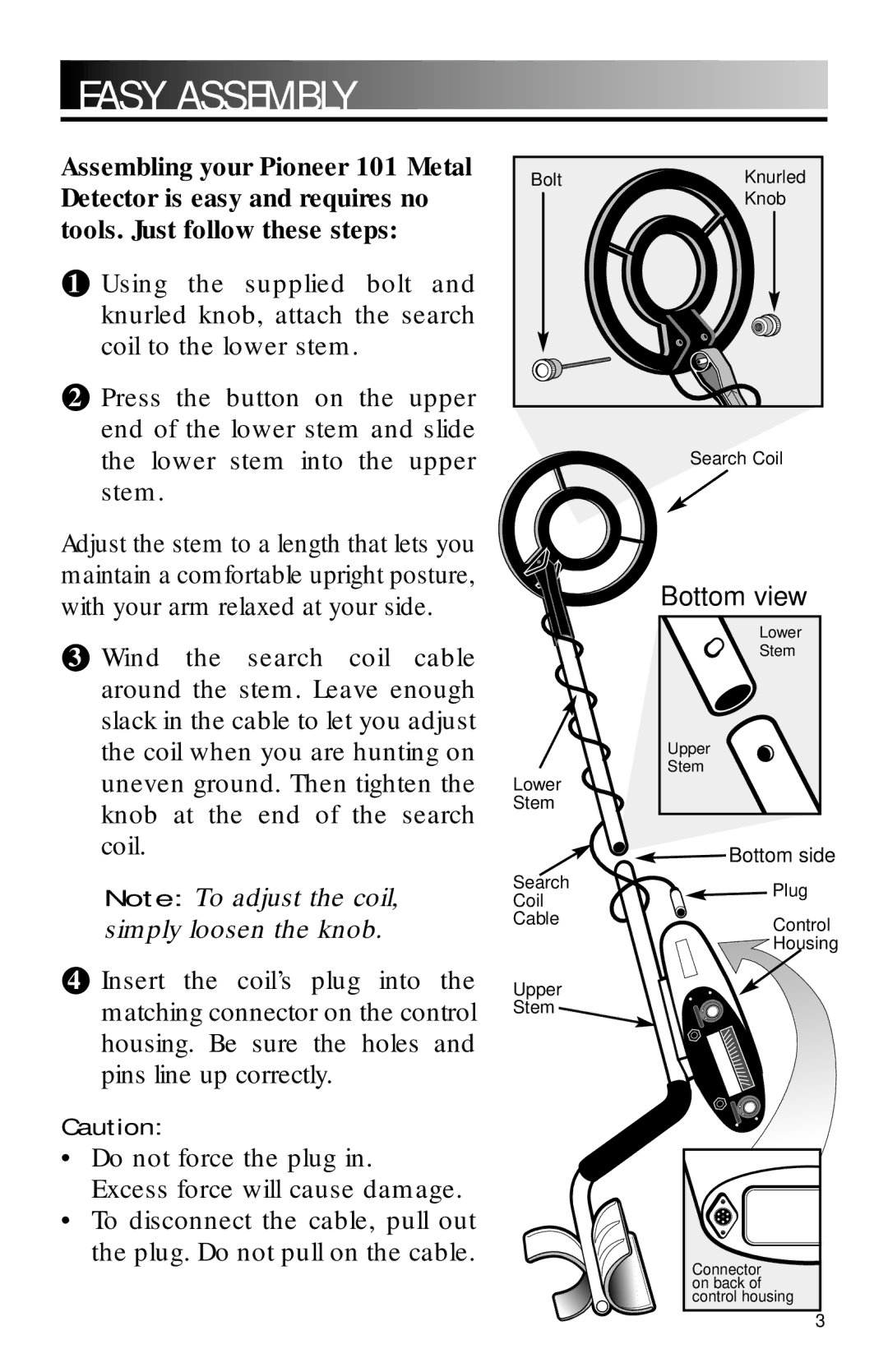 Pioneer 101 owner manual Easy Assembly, Bottom view 